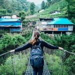 Crossing a suspension bridge