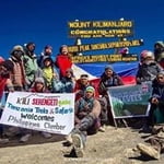 The group of 12 climbers from philipines at Uhuru peak 5895m on August 2017