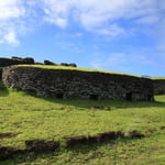 The stone huts on the Orongo side of the crater.