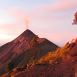 fire volcano view from the acatenango volcano. the best place to see the volcano erupting and the lava rivera...