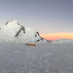 Spectacular sunset on Camp 1. You can see Nun and Kun (on far left rocky peak).