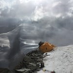 Camp 2 situated on an exposed ridge.