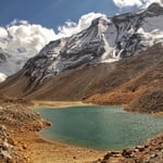 Kedartal Lake at 16600 ft. Mt Thalaysagar at the background