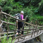 Crossing the Bamboo Bridge by the trekker.