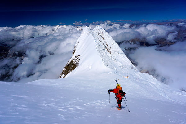 Freeride in Death Zone. Two Alpinist Will Ski From Annapurna