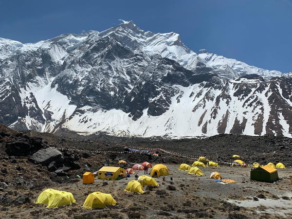 A Huge Number of Climbers at the top of Mt. Annapurna I